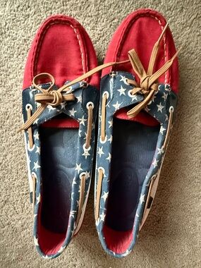 Sperry Red and Navy Star-Print Boat Shoes